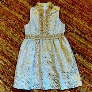 Sz 8 Little Lilly☀️🌴💕🌊 Franci Dress, Gold Metallic Lagoon Jacquard, w pockets